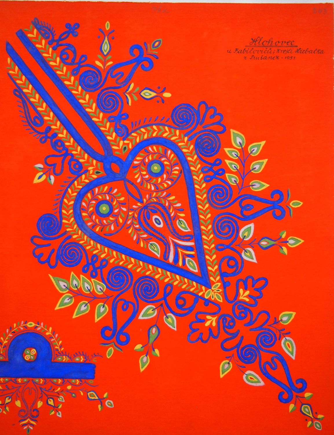 Detail výšivky na červenicích, J. Dostál, Hlohovec 1951. Archiv autorky.